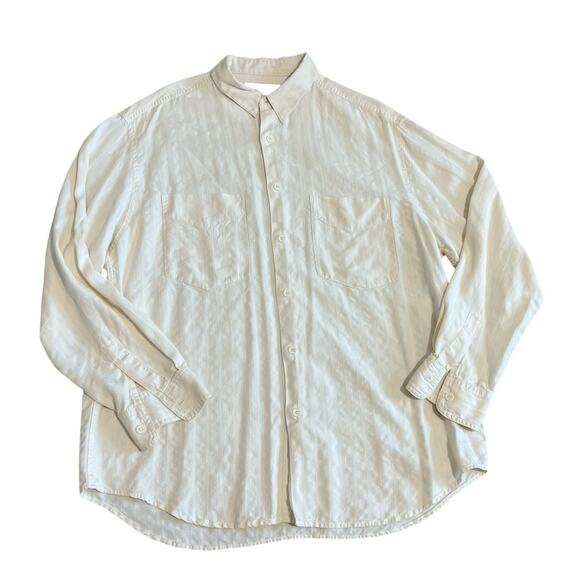 Arnold Zimberg Button Up Stripe Shirt Mens L Long Sleeve Ivory Cream 100% Silk - Picture 1 of 4